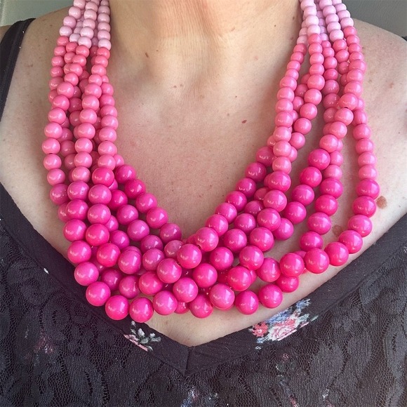 The Unbranded Brand Jewelry - SOLD Barbiecore Pink Multi-Strand Statement Necklace Chunky Ombre Beads Y2K